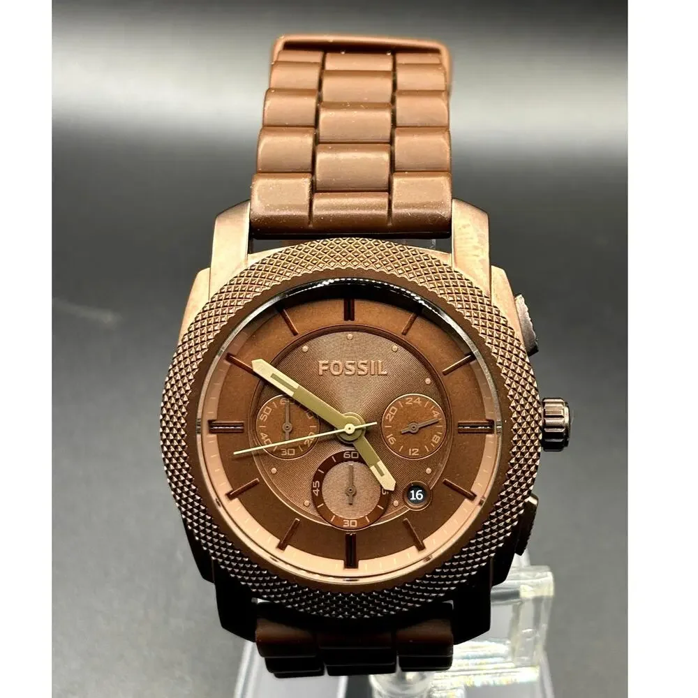 Fossil Machine FS4702 Chronograph Brown 45mm Men’s Watch Silicone Discontinued